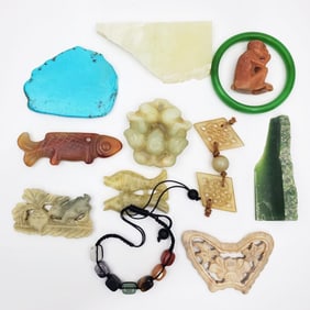 Chinese Group Lot of 11 Jade & Gem Stone Items