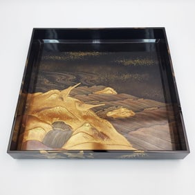 Antique Japanese Suzuri-Bako Lacquered Wood Tray