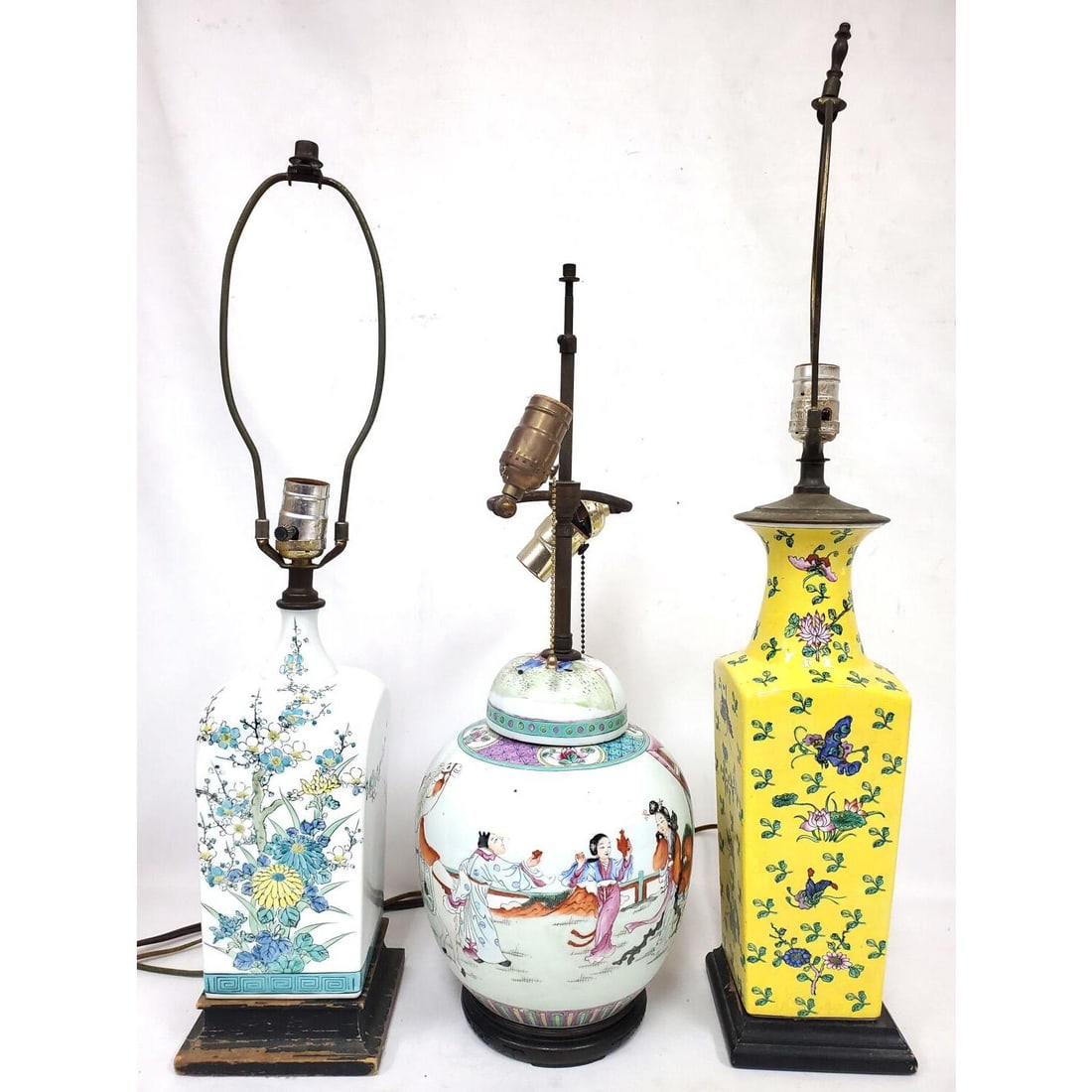 3 Old Chinese & Japanese Enameled Porcelain Lamps (1 of 4)