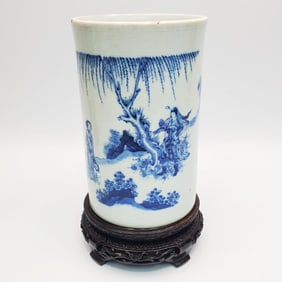 Antique Chinese Blue White Porcelain Brush Holder