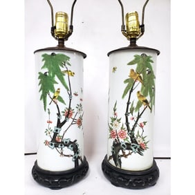 Antique Chinese Pair of Porcelain Vase Lamps
