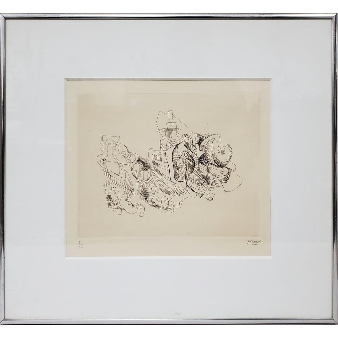 Henry Moore, British (1898-1986) Rare Etching: Henry Moore, British (1898-1986) Exceptional & Rare Original Etching on Paper "Fantasy" c.1967. Pencil Signed Lower Right & Numbered 27/50 on Lower Left. Published by Gerald Cramer, Geneva & Printed b