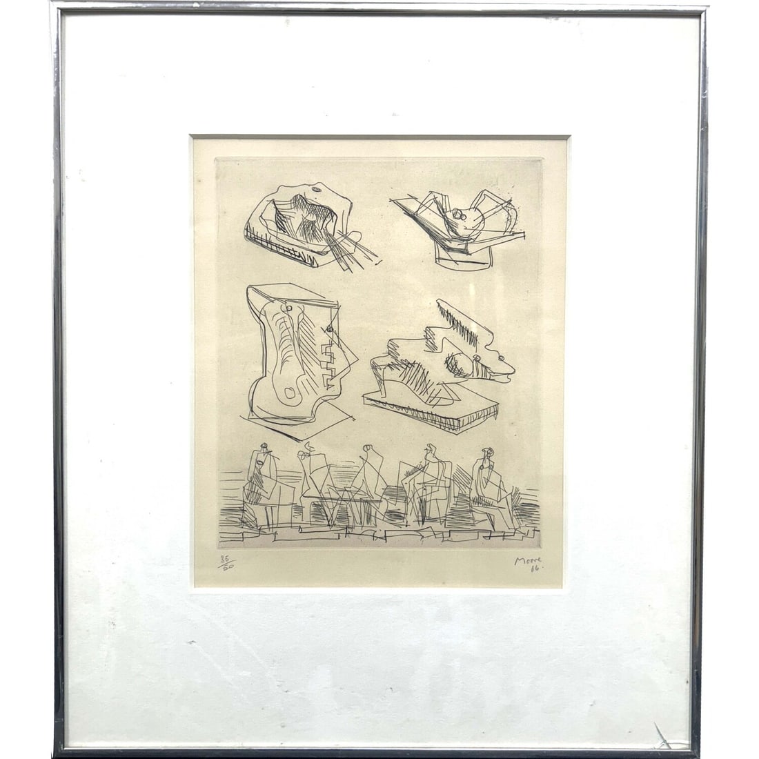 Henry Moore, British (1898-1986) Rare Etching: Henry Moore, British (1898-1986) Exceptional & Rare Original Etching on Paper "Ideas for Sculptures" c.1966. Pencil Signed & Dated 1966 Lower Right & Numbered 35/50 on Lower Left. Comes w/ Original Ce