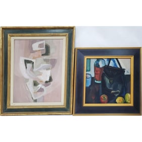 Lot of 2 Vintage Abstract Paintings Oil on Canvas