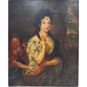 Early Antique Large Painting Oil on Canvas