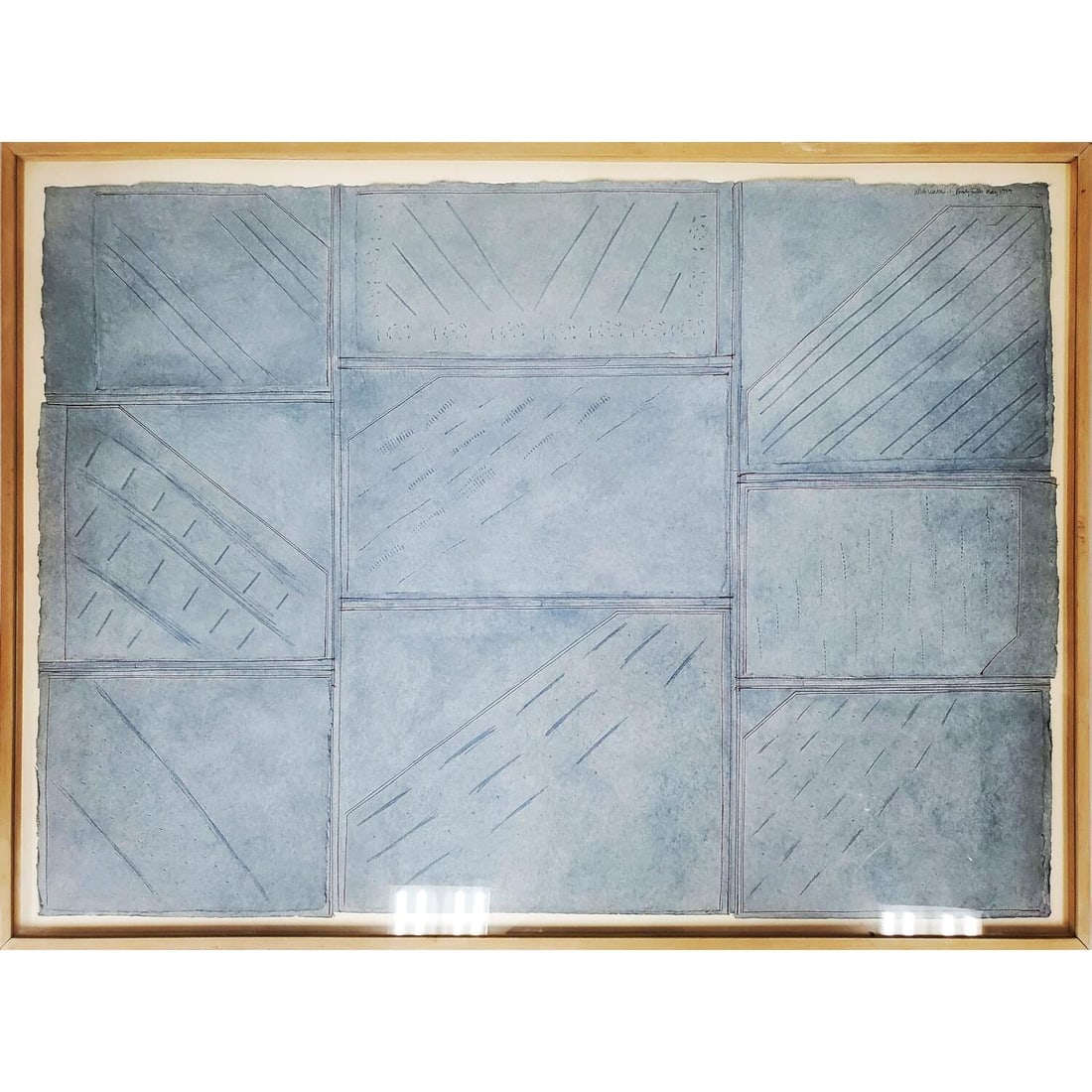 Emily Fuller, American (20th C.) Painted Collage: Emily Fuller, American (20th C.) Large Painted Collage "Wide Water 1". Fully Signed & Titled on Upper Right & Dated May 1979. In Original Frame Under Plexiglass. Has Not Been Examined Out of Frame. Co