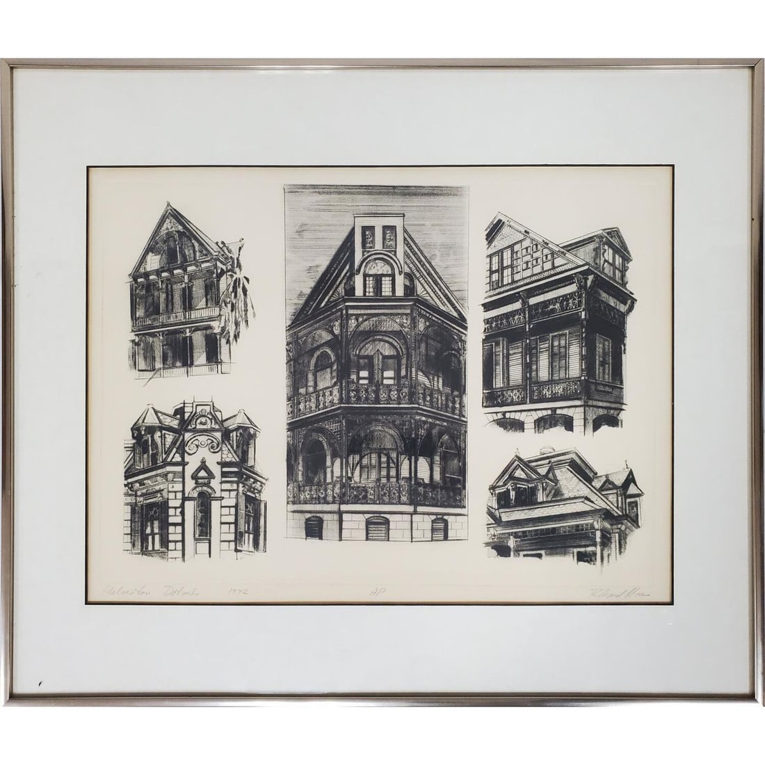 Richard Haas, American (b.1936) Etching: Richard John Haas, American (b.1936) Etching on Paper "Galveston Details". Signed Lower Right, Described & Dated 1972 on Lower Left. Marked A.P. in The Lower Middle. In Original Frame Under Glass. Has