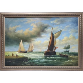 Vintage Large Painting Oil on Canvas "Seascape"