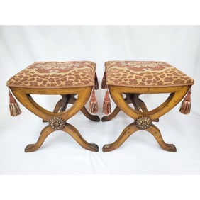 Pair of Regency Style Carved Wood Curule Benches