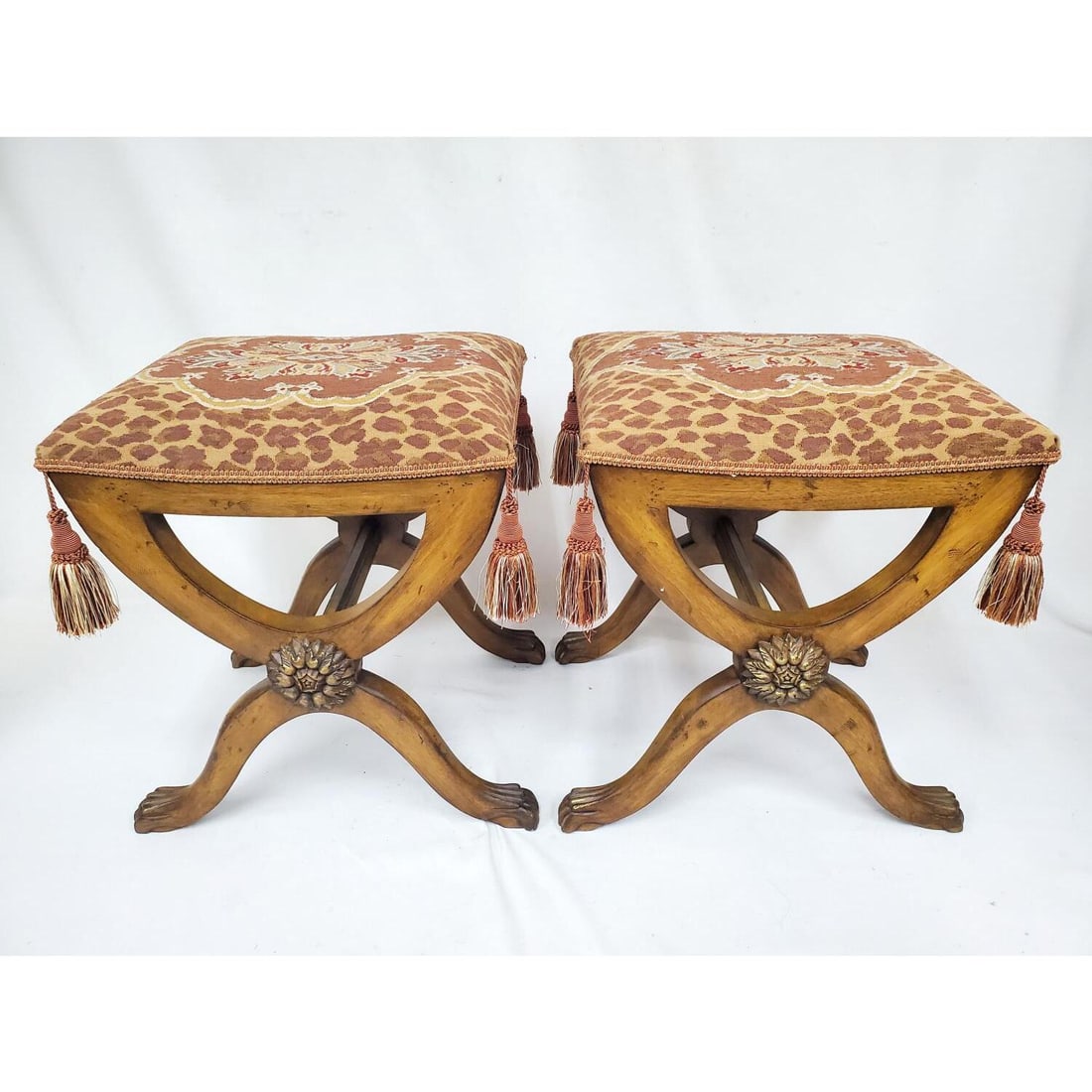 Pair of Regency Style Carved Wood Curule Benches (1 of 5)