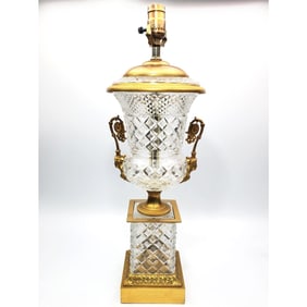 Baccarat Style Cut Glass & Gilt Metal Vase Lamp
