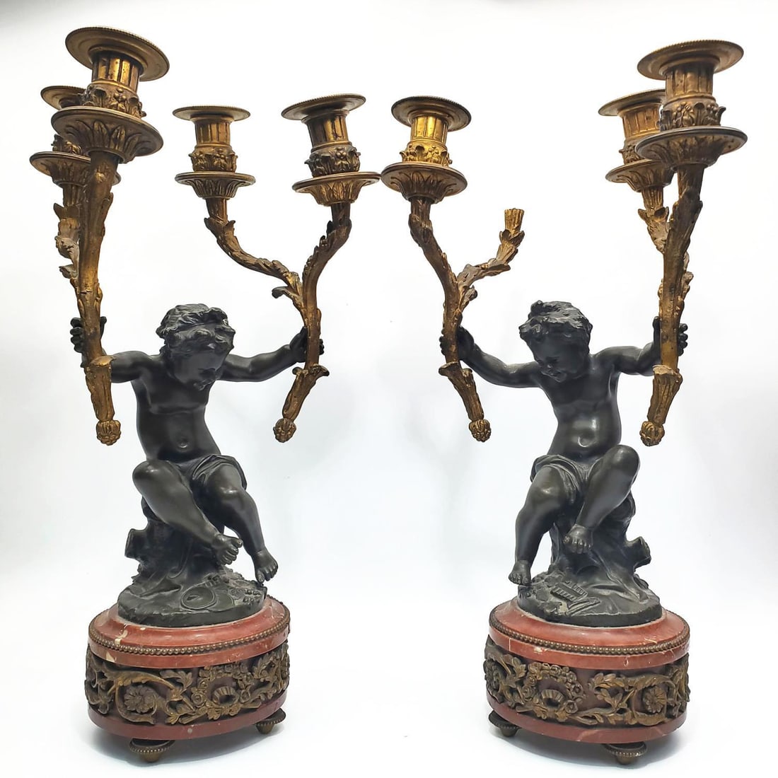 Pair of Antique Large Bronze & Marble Candlesticks (1 of 5)
