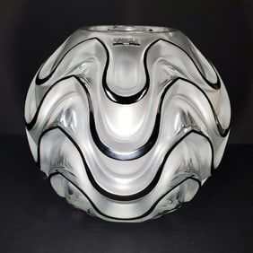 Lalique France Enameled Glass "Vibrations" Vase