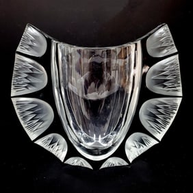 Lalique France Enameled Glass "Thistle Wing" Vase