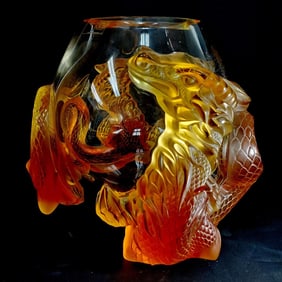 Lalique France Rare "Tianlong" Molded Glass Vase