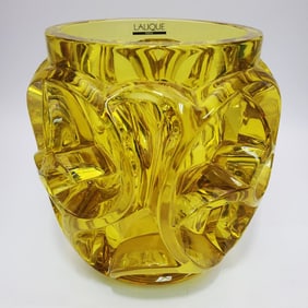 Lalique France Large Lime Glass "Tourbillons" Vase