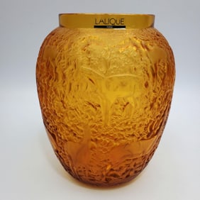 Lalique France Amber Glass "Biches" Vase