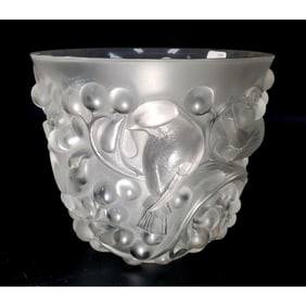Lalique France Frosted Glass "Avallon" Vase
