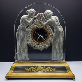 Rene Lalique Antique "Deux Figurines" Glass Clock