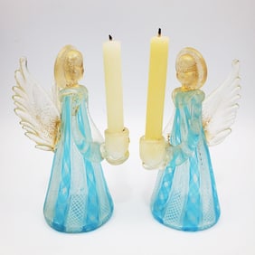 Pair of Vintage Venetian Glass Candle Holders