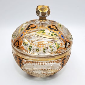 Antique 19th C. Carved & Enameled Bohemian Jar