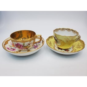 2 Antique Meissen & KPM Porcelain Cups & Saucers