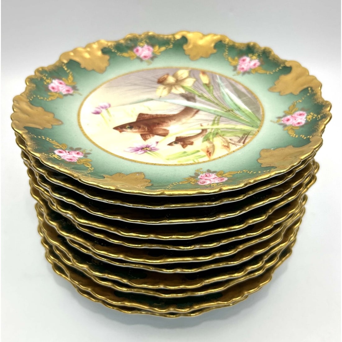 Set of 11 Limoges French Porcelain Fish Plates (1 of 5)