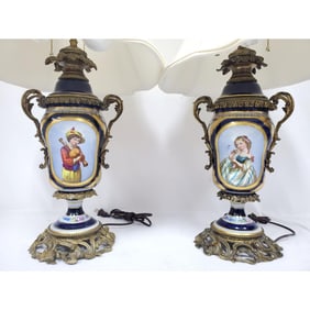 Pair Antique French Style Sevres Porcelain Lamps
