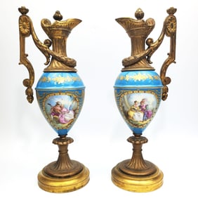 Antique Pair of Jeweled Serves Style Ewers