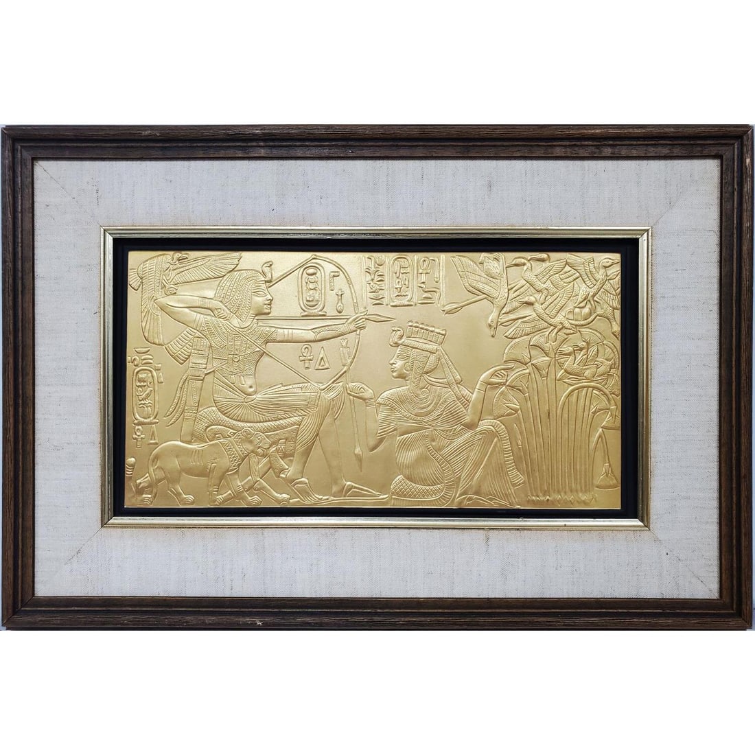 Wedgwood England 24k Gold Gilt Black Basalt Plaque: Wedgwood England Large 24k Gold Gilt Black Basalt Egyptian Relief Plaque "Lord of the Two Lands" Limited Edition 59/250. Fully Marked in Original Frame. Condition: Excellent.Dimensions: Sight: 15.5" x