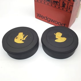 2 Wedgwood England Black Basalt Gilded Boxes