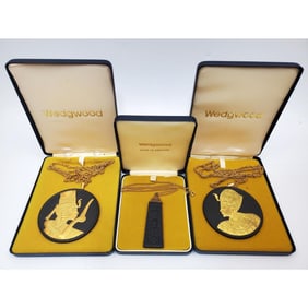 3 Wedgwood England Black Basalt 24k Gold Necklaces