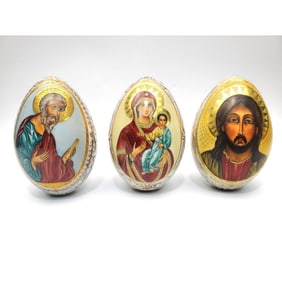 Lot of 3 Russian Porcelain Religious Easter Eggs