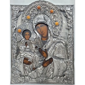 Vintage Russian Orthodox Silver Oklad Icon