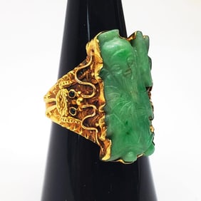 Antique 18K Gold, Jade & Semi Preicous Stone Ring