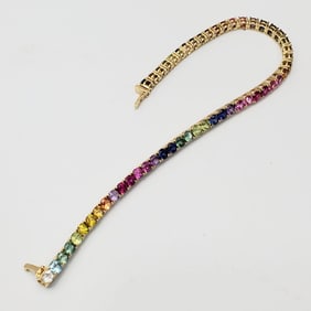 14K Gold, Sapphire, Topaz & Other Tennis Bracelet