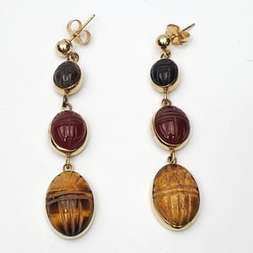 Pair 14K Gold & Semi Precious Stones Earrings