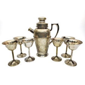 7 Piece Art Deco Silver Plated Cocktail Set
