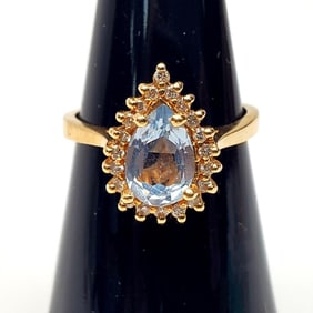 14K Gold, Diamond & Blue Topaz Ring