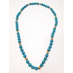 Large 14K Gold & Turquoise Necklace