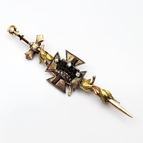 Masonic Antique 14K Gold Diamond Enamel Pin