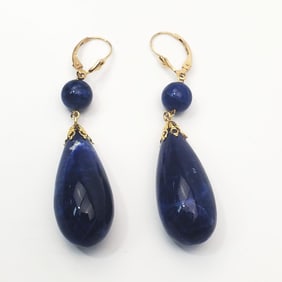 Pair of Large 14k Gold & Lapis Chandelier Earrings