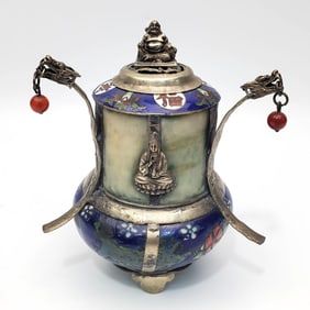Chinese Cloisonne & Hard Stone Censer