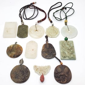Large Bag Lot of Chinese Hard Stone Pendants
