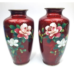 Pair of Japanese Sato Cloisonne Vases
