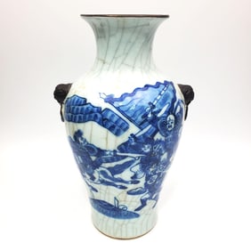 Chinese Blue & White Crackled Porcelain Vase