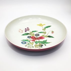 Chinese Signed Enameled Porcelain Plate w/ Flowers