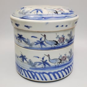 Chinese 3 Section Blue & White Porcelain Lunch Box