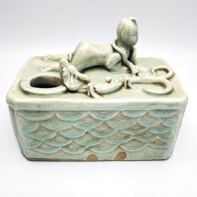Chinese Celadon Porcelain Figural Brush Pot