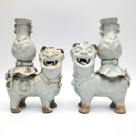 Pair of Chinese White Porcelain Foo Dog Vases